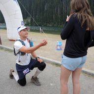 He proposes on one knee!